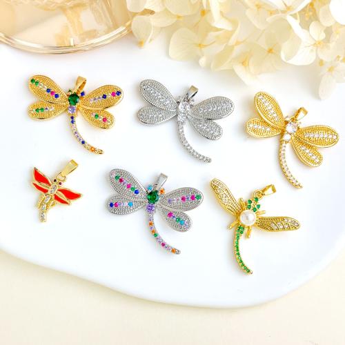 Cubic Zirconia Micro Pave Brass Pendants Dragonfly plated DIY & micro pave cubic zirconia pendent size 17-30mm Sold By PC