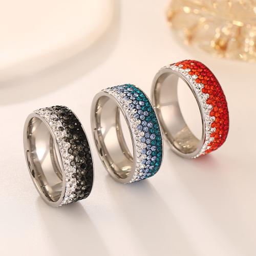 304 Stainless Steel Finger Ring Unisex & with rhinestone US Ring Sold By PC