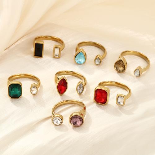 304 Nerūdijantis plienas Cuff Finger Ring, Geometrinis raštas, aukso spalva padengtas, įvairių stilių pasirinkimas & mikro nutiesti kubinių Zirconia & moters, Pardavė PC