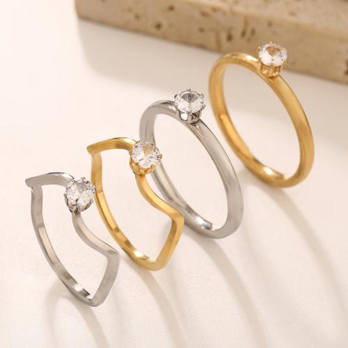 304 Edelstahl Fingerring, plattiert, verschiedene Größen vorhanden & verschiedene Stile für Wahl & für Frau & mit Strass, Größe:6-9, verkauft von PC