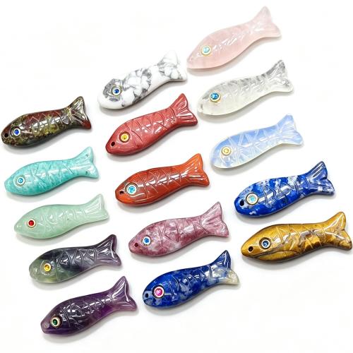Poludrago kamenje Privjesci Nakit, Dragi kamen, Riba, Izrezbaren, možete DIY & različiti materijali za izbor & s Rhinestone, 35x12x7mm, Prodano By PC
