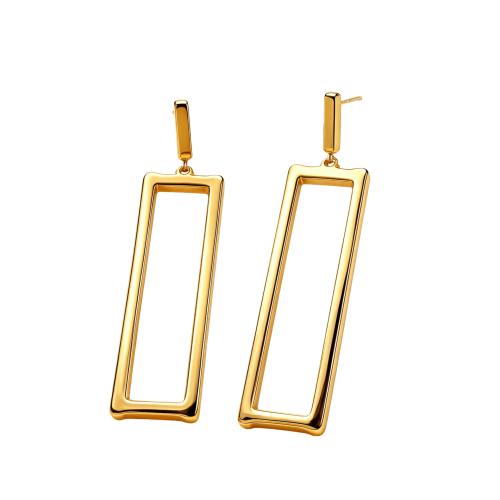 304 acciaio inox orecchini a goccia, Rettangolo, placcato color oro, per la donna & cavo, 14x58mm, Venduto da coppia