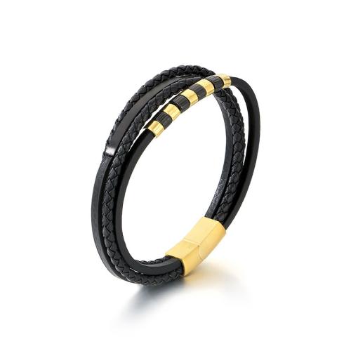 Titanium Steel Bracelet with PU Leather plated multilayer & for man Sold By PC