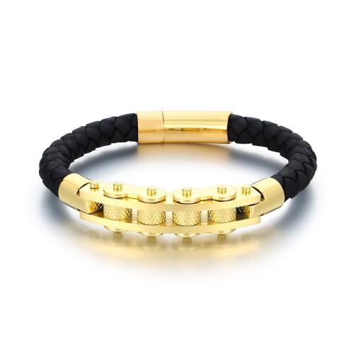 Titanium Steel Bracelet with Cowhide plated fashion jewelry & for man Sold By PC