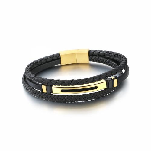 Titanium Steel Bracelet with PU Leather plated fashion jewelry & multilayer & for man Sold By PC