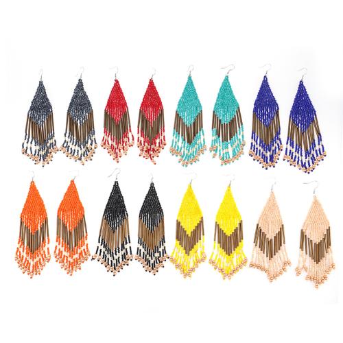 cobre brinco de borla, with Seedbead, Rhombus, feito à mão, joias de moda & para mulher, Mais cores pare escolha, 33x130mm, vendido por par