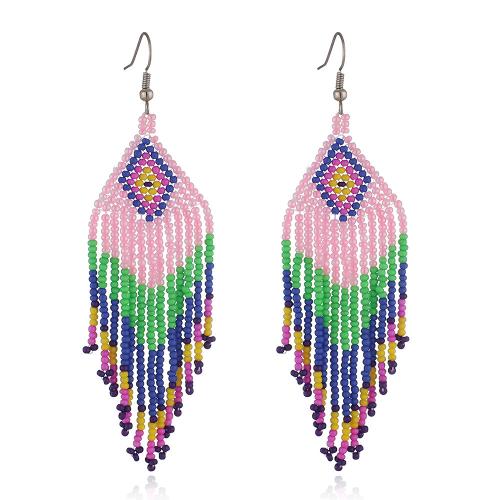 Seedbead Tassel Earring, med Messing, Geometrisk mønster, håndlavet, Boheme stil & for kvinde, flere farver til valg, 30x100mm, Solgt af par