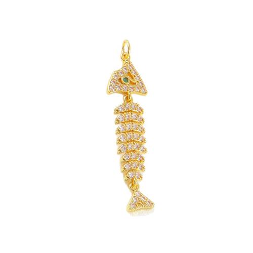 Цирконий Micro Pave латунь подвеска, Латунь, кость рыбы, плакирован золотом, DIY & разные стили для выбора & инкрустированное микро кубического циркония, продается PC