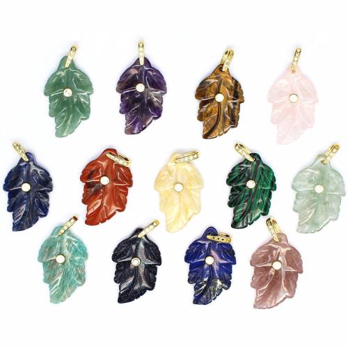 Pendants Gemstone Jewelry, le Sinc Alloy, Leaf, dath an óir plated, DIY & ábhair éagsúla do rogha & micrea réiteach zirconia ciúbach, 34x21x5mm, Díolta De réir PC