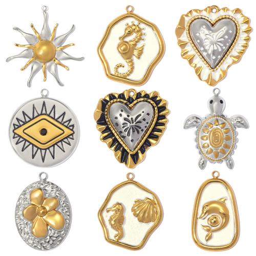 Nakit od nehrđajućeg čelika Privjesci, 304 nehrđajućeg čelika, pozlaćen, možete DIY & različitih stilova za izbor & emajl & s Rhinestone, 3računala/Torba, Prodano By Torba