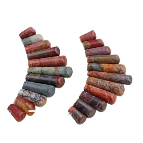 Gemstone Graduado contas pendentes, Jasper Picasso, with Red Pine, Padrão Geométrico, DIY, 11PCs/Strand, vendido por Strand