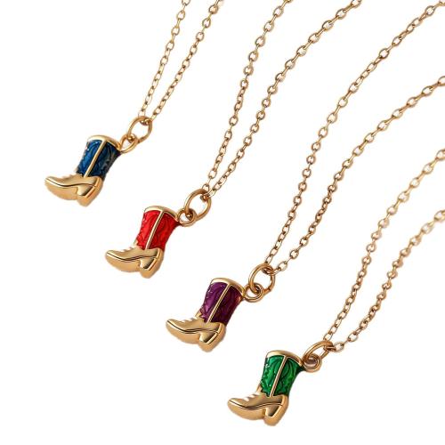 304 Stainless Steel Necklace with 5cm extender chain Shoes gold color plated Unisex & enamel Length Approx 45 cm Sold By PC