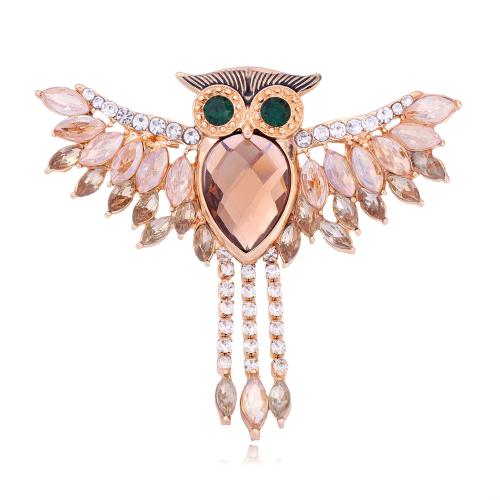 Zinc Alloy Broche, met Kristal, Uil, plated, uniseks & met strass, meer kleuren voor de keuze, 66x60mm, Verkocht door PC