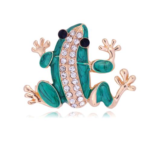 Zinc Alloy Broche, Kikker, gold plated, uniseks & glazuur & met strass, 48x37mm, Verkocht door PC