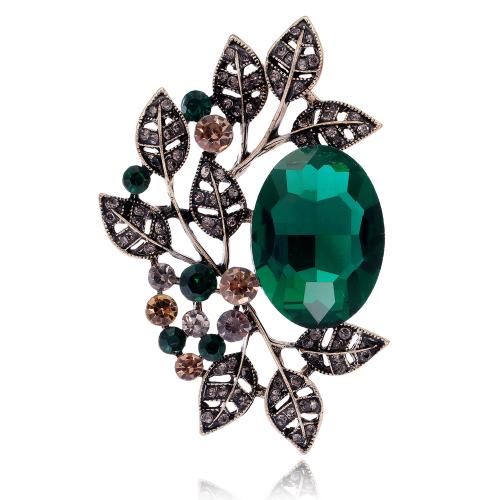 Zinc Alloy Broche, met Glas, Blad, gold plated, uniseks & met strass, meer kleuren voor de keuze, 45x68mm, Verkocht door PC