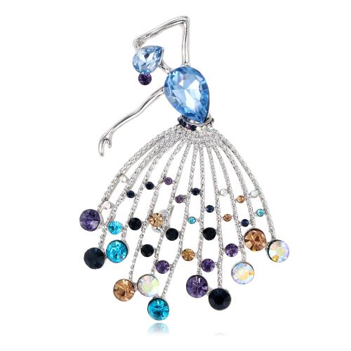 Zinc Alloy Broche, Dansende meisje, plated, voor vrouw & met strass, meer kleuren voor de keuze, 48x68mm, Verkocht door PC
