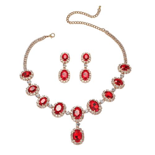 cristallo set di gioielli fashion, orecchino & Collana, with lega in zinco, placcato, 2 pezzi & per la donna & con strass, più colori per la scelta, Venduto da set