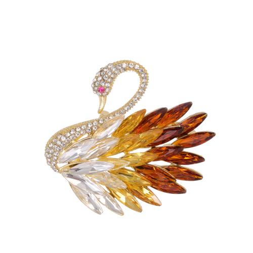 Zinc Alloy Broche, met Glas, Zwaan, plated, voor vrouw & met strass, meer kleuren voor de keuze, 52x48mm, Verkocht door PC