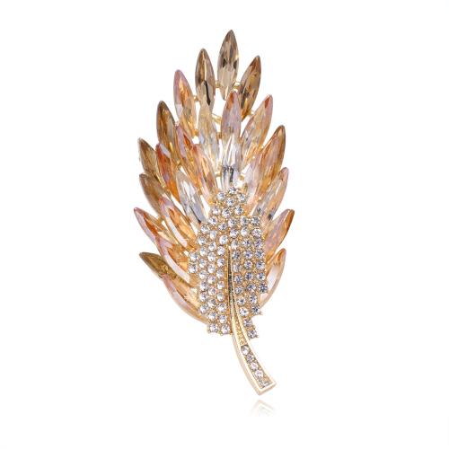lega in zinco spilla, with cristallo, Forma a piuma, placcato color oro, per la donna & con strass, 33x72mm, Venduto da PC
