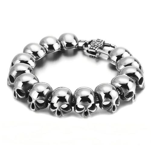 304 rostfritt stål Armband, Skull, plated, punk stil & för människan, fler färger för val, 230x18mm, Säljs av PC