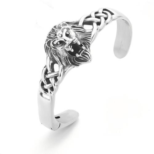 Titan Stål Manschett Armring, Lion, Vintage & för människan, Innerdiameter:Ca 66mm, Säljs av PC
