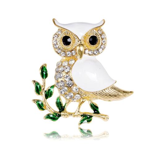 Zink Alloy Brosch, Owl, KC guldfärg pläterade, Unisex & emalj & med strass, 46x49mm, Säljs av PC