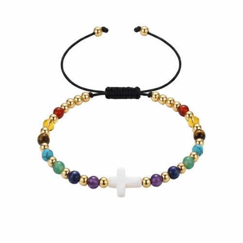Gemstone Браслеты, Полудрагоценный камень, с Нейлоновый шнурок & нержавеющая сталь, Другое покрытие, ювелирные изделия моды & регулируемый & разные стили для выбора & Женский, Много цветов для выбора, Продан через Приблизительно 14-26 см Strand
