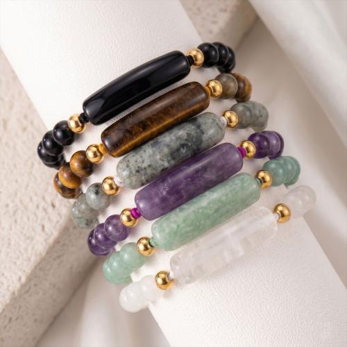 Gemstone Браслеты, Полудрагоценный камень, с Нейлоновый Полипропилен & нержавеющая сталь, Другое покрытие, ювелирные изделия моды & различные материалы для выбора & Мужская & регулируемый, Много цветов для выбора, Продан через Приблизительно 14-26 см Strand