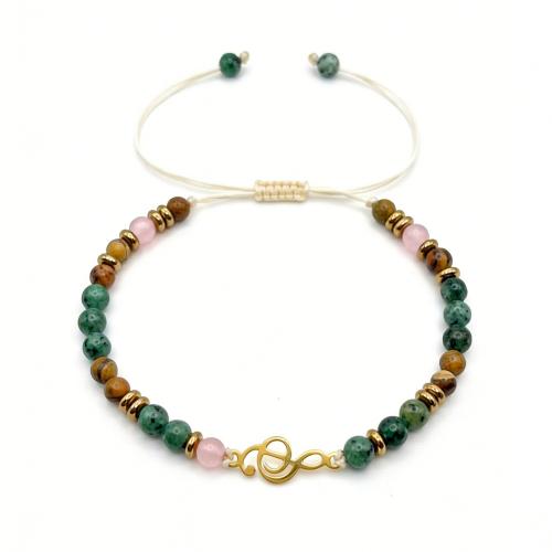 Gemstone Браслеты, Полудрагоценный камень, с Нейлоновый Полипропилен & нержавеющая сталь, Другое покрытие, ювелирные изделия моды & Мужская & регулируемый, разноцветный, Продан через Приблизительно 14-26 см Strand