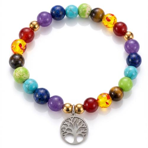 Gemstone Браслеты, Полудрагоценный камень, с нержавеющая сталь, Другое покрытие, ювелирные изделия моды & Мужская, разноцветный, Продан через Приблизительно 19 см Strand