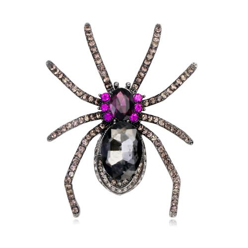 Zinc Alloy Broche, med Glas, Spider, forgyldt, Unisex & med rhinestone, flere farver til valg, 37x47mm, Solgt af PC