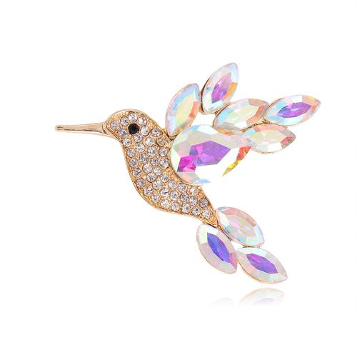 Zinc Alloy Broche, med Glas, Bird, forgyldt, Unisex & med rhinestone, flere farver til valg, 45x42mm, Solgt af PC