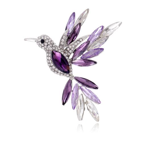 Zinc Alloy Brooch with Glass Hummingbird plated Unisex & with rhinestone Sold By PC