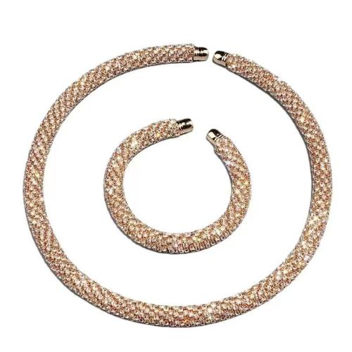 Titan Stål Armband och halsband, plated, 2 stycken & för kvinna & med strass, fler färger för val, necklace length 38cm, bracelet length 15cm, Säljs av Ställ