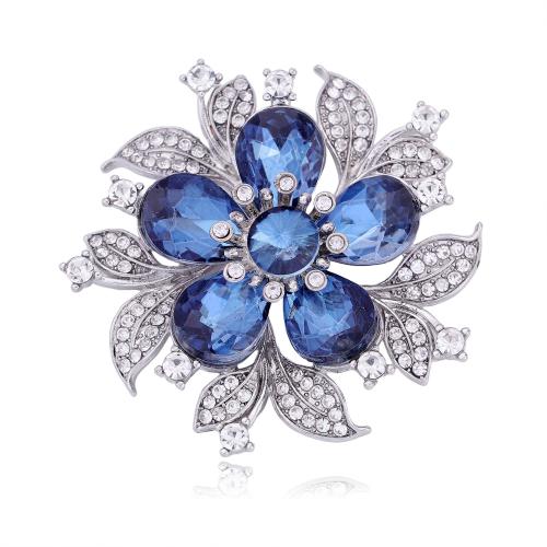 Zinc Alloy Brooch with Crystal Flower plated Unisex & with rhinestone Sold By PC