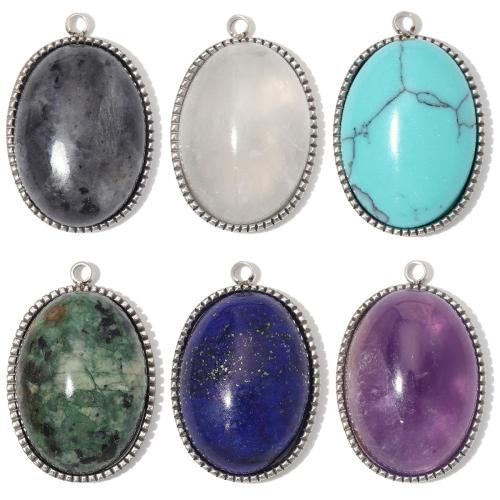 Gemstone Přívěsky Šperky, 304 Stainless Steel, s Drahokam, Oválný, á, DIY, více barev na výběr, 15x22mm, 3PC/Bag, Prodáno By Bag