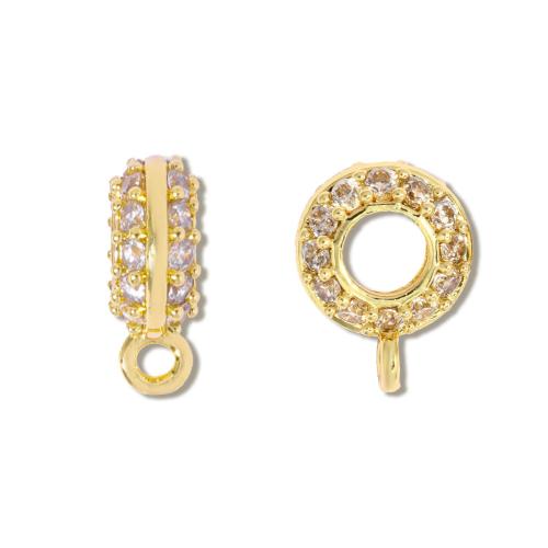 Messing Pendant Bail, Rondelle, guldfarve belagt, du kan DIY & Micro Pave cubic zirconia, 8x10mm, 5pc'er/Bag, Solgt af Bag