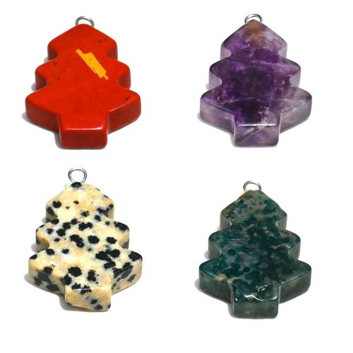Gemstone Vedhæng Smykker, Ædelsten, Juletræ, Carved, du kan DIY & forskellige materialer til valg, 19x28mm, Solgt af PC