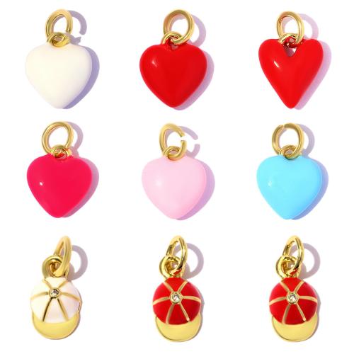 Messing Pendel, guldfarve belagt, du kan DIY & forskellige stilarter for valg & Micro Pave cubic zirconia & emalje, 5pc'er/Bag, Solgt af Bag