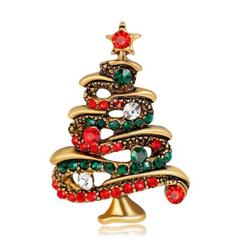 Zinc Alloy Brooch Christmas Tree plated Unisex & with rhinestone Sold By PC