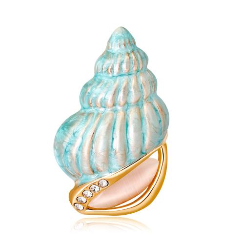 Zinc Alloy Brooch Conch KC gold color plated Unisex & enamel & with rhinestone Sold By PC