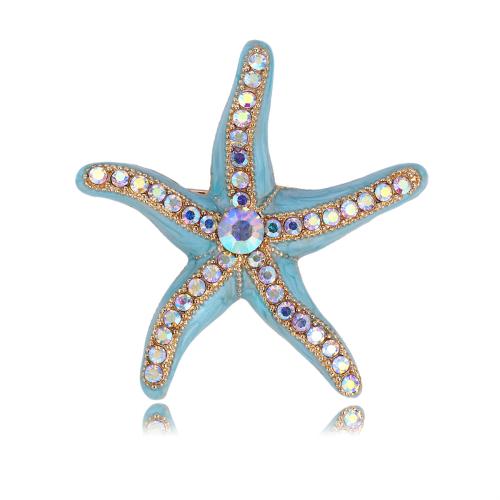 亜鉛合金 ブローチ, ヒトデ, メッキ, ユニセックス & エナメル & ライン石のある, 46x46mm, 売り手 パソコン