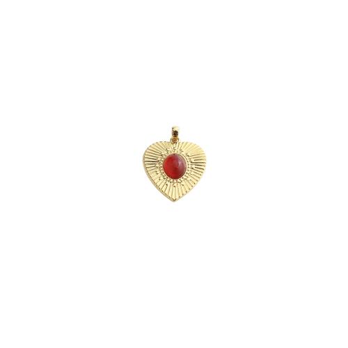 Gemstone Vedhæng Smykker, Messing, med Ædelsten, Heart, guldfarve belagt, du kan DIY, 35x25x6mm, Solgt af PC