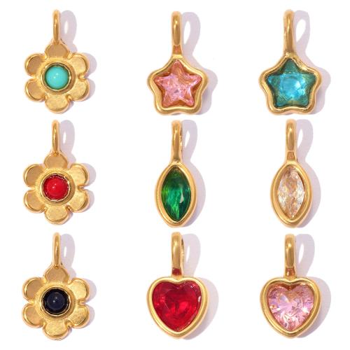 Gemstone Vedhæng Smykker, 304 rustfrit stål, med Ædelsten, guldfarve belagt, du kan DIY & forskellige stilarter for valg & Micro Pave cubic zirconia, 3pc'er/Bag, Solgt af Bag
