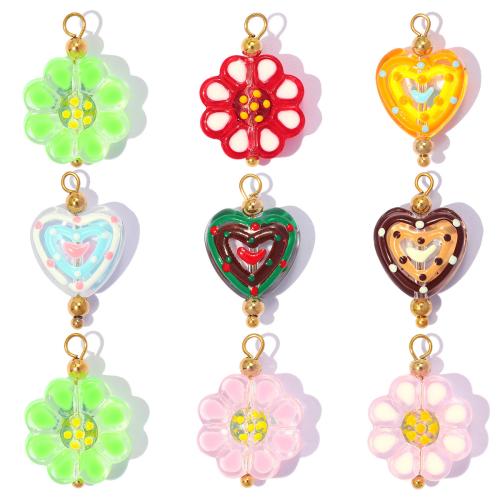 Μενταγιόν Φυτά Lampwork, 304 από ανοξείδωτο χάλυβα, με Γυάλινα, χρώμα επίχρυσο, DIY & διαφορετικά στυλ για την επιλογή, 3PCs/τσάντα, Sold Με τσάντα