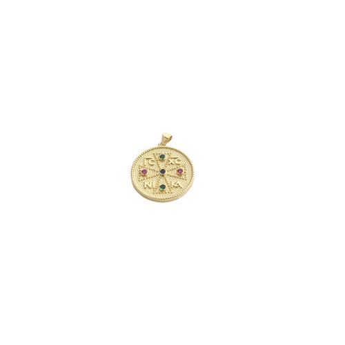 Kubni cirkonij Micro Pave Brass Privjesak, Mesing, Stan Okrugli, zlatna boja pozlaćen, možete DIY & micro utrti kubni cirkonij, 31x25x3mm, Prodano By PC