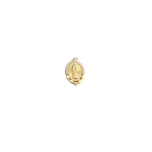 Kubni cirkonij Micro Pave Brass Privjesak, Mesing, Bogorodica, zlatna boja pozlaćen, možete DIY & micro utrti kubni cirkonij, 28x17x3mm, Prodano By PC