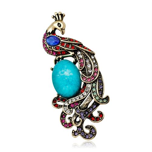 亜鉛合金 ブローチ, クジャク, メッキ, ユニセックス & ライン石のある, 25x59mm, 売り手 パソコン