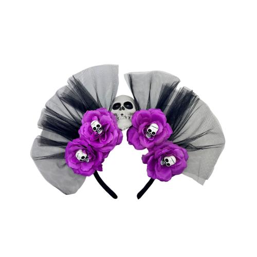 Cloth Hair Band with Gauze Skull handmade Halloween Design & with flower pattern & for woman Sold By PC