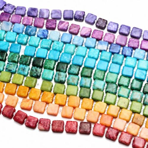 Impression Jasper Bead, Square, poleret, du kan DIY, flere farver til valg, 10x10x5mm, Ca. 16pc'er/Strand, Solgt af Strand